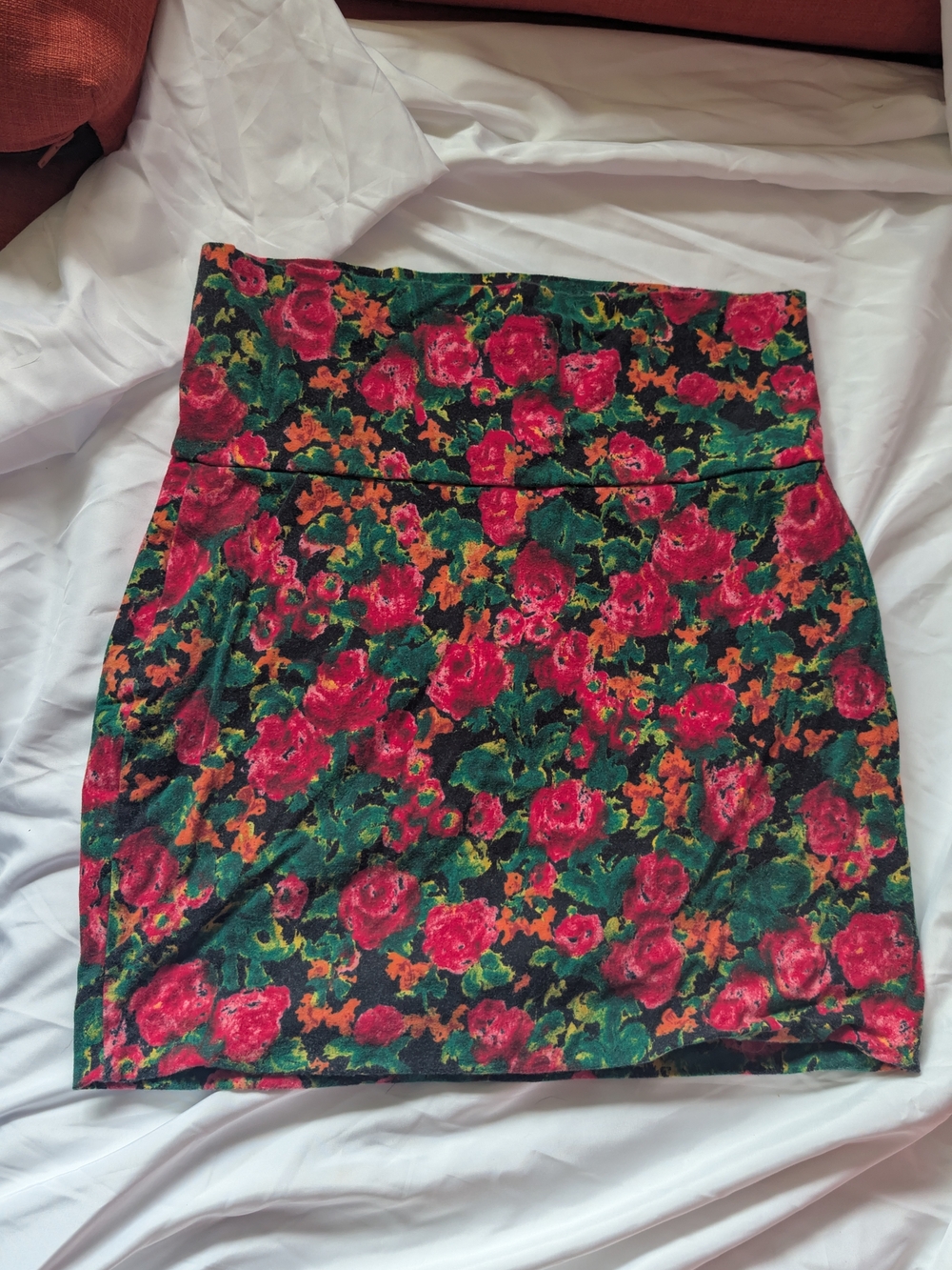 Floral  Mini Skirt - Red & Green